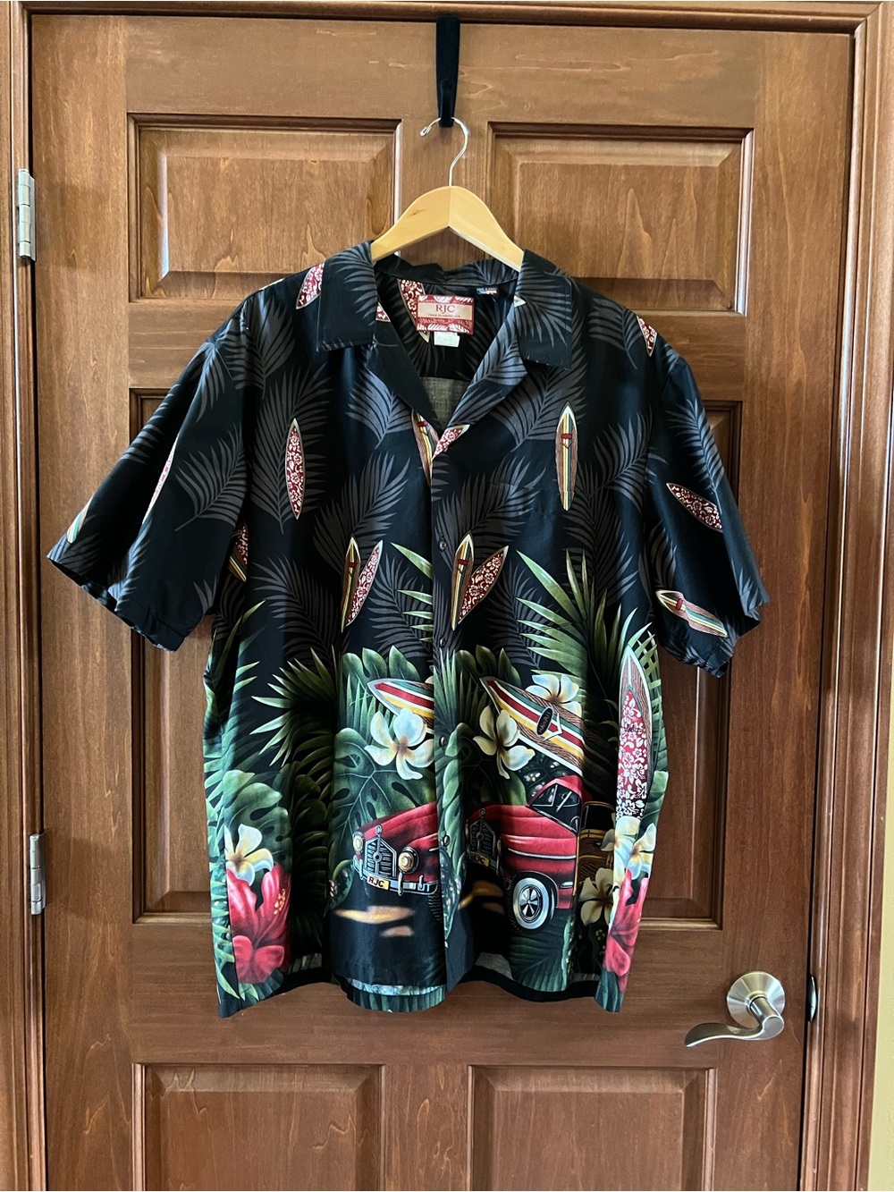 RJC Hawaiian Shirt Men’s 100% Cotton Tropical Surf Print Black Size XXL